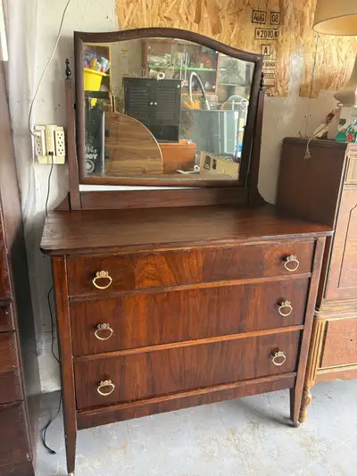 Vintage 3 Drawer Dresser with Mirror 36”H. 40”W. 20”D, View more