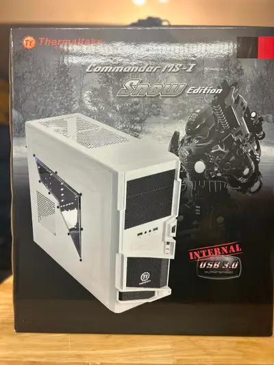 THERMALTAKE Snow Edition mid tower computer case + CORSAIR psu, View more