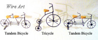 Wire Art bicycle sculptures: 2 tandem + 1 tricycle, $10 ea,