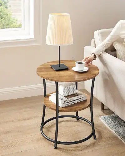 Round End Table with 2 Storage Shelves, View more