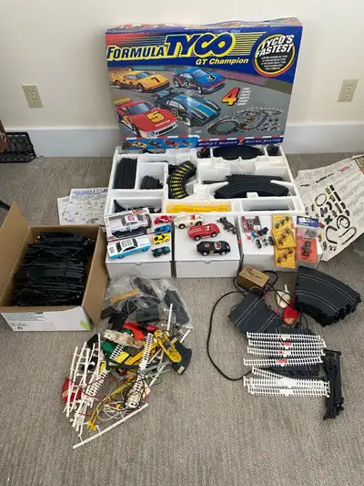 Slot car lot for sale. Tyco set has a motor and chassis missing from one car the body is there. The...