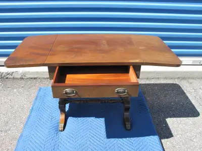 Vintage Duncan Phyfe drop leaf sofa table twist legs paw feet, View more