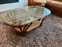 Ratana wicker indoor glass topped coffee table