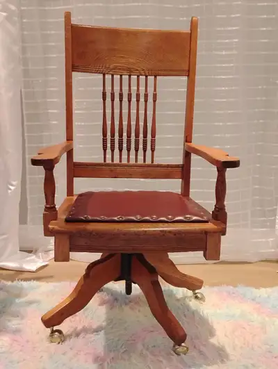 Antique swivel office chair, solid oak, View more