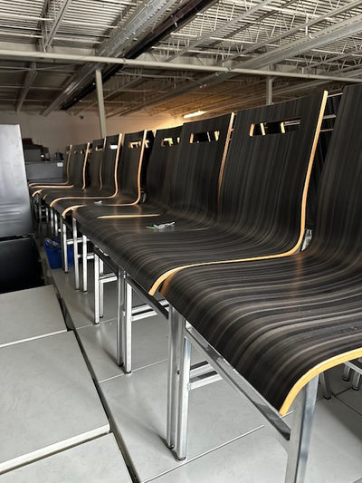 Wood Restaurant Chairs With Chrome Legs - 147 Available In very good condition. Seat height is appro...