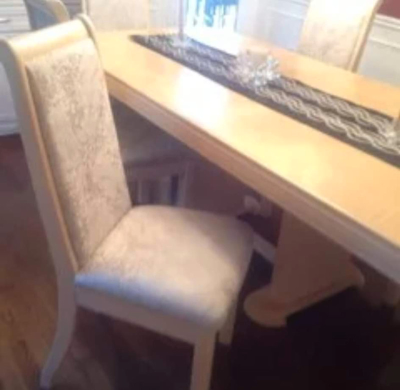White Washed Oak Buffet/Hutch, Matching Table with 6 Chairs Hutches