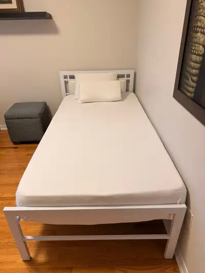 White Twin Bed Frame and Mattress (Set of 2), View more