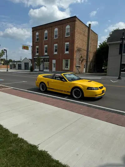 Own a piece of automotive history with this striking yellow 1999 Ford Mustang GT Convertible, a true...