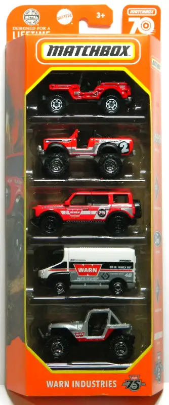 Matchbox Warn Industries 5-car gift pack new in package, $10. - 1948 Willys Jeep - '76 International...