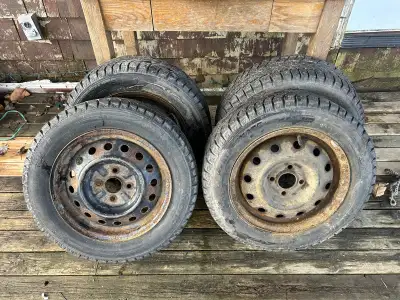 Studded Winter Tires Size: 175/65R14 Comes on steele’s with a 4 bolt pattern Holds air. No leaks. Pi...