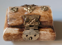 Vintage Carved Camel Bone/Brass Hinged  Miniature Trinket Box