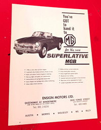 RARE ORIG 1963 MG MGB SPORTS CAR VINTAGE CANADIAN AD