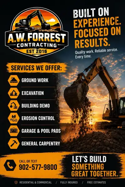 For all your excavation and ground work message or call 902-577-9800. No job to big or to small!!!!