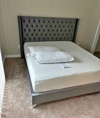 Modern Queen Platform Bed - Deep Tufted Velvet- Grey/Blue Oshawa / Durham Region Toronto (GTA) Preview