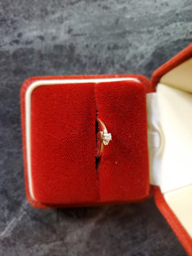 .25CT Three Diamond  Engagement /Promise Ring in 14K Yellow Gold in Jewellery & Watches in Regina - Image 3