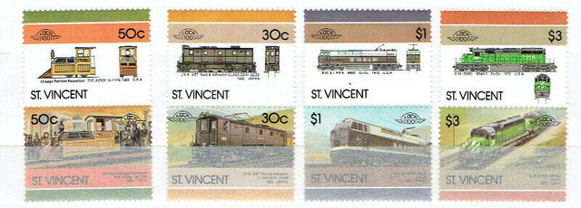 ST-VINCENT.  69 Timbres avec coupon, vieux voitures et locomotif dans Art et objets de collection  à Ville de Montréal - Image 3