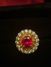 Ruby Yellow Sapphire Moissanite dinner ring - white gold
