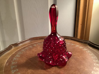 Vtg Fenton Ruby Red Cranberry Hobnail Bell with a Star Bottom