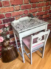 SMALL Table and Chair Side End Table Vintage French Distressed
