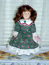 December Porcelain DOLL : Exc Cond : On Stand : Clean,SmokeFree