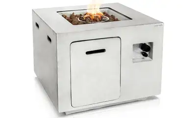 SereneLife Propane Gas Fire Pit Table - 40,000 BTU Outdoor Square Firepit with Lava Rocks, Cover, Ad...