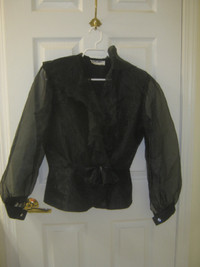 Fancy black frilly chiffon party blouse, size L