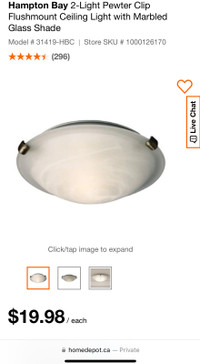 Hampton Bay 2-Light Pewter Clip Flushmount Ceiling Light