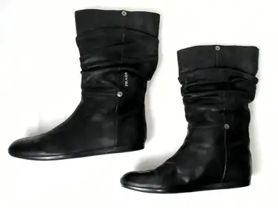 Prada Size 7 - 7 1/2 Leather Slouch Boots, View more
