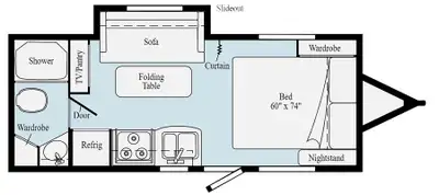 2017 Winnebago Micro Minnie 2106DS with 2 sofas and a foldup queen mattress. Has 2 6V batteries and...