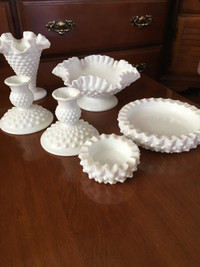 Vintage FENTON White Milk Glass Hobnob collection