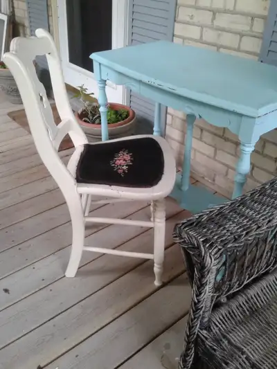 Vintage table/desk and chair, View more
