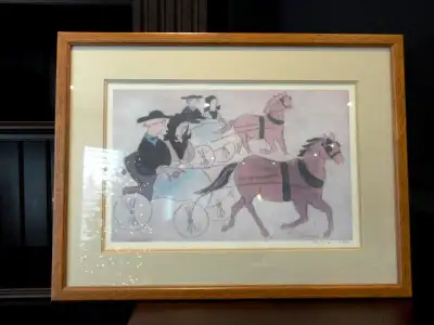 Signed Amish FolkArt Framed Drawing Titled Amish County Courting, View more