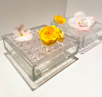 MCM Vintage Weidmann Square Clear Glass/Acrylic Flower Frog-Set