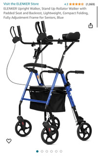 Upright Walker, Stand Up Rollator Walker with Padded Seat