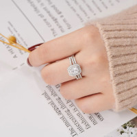 Radiant Cut 2.0cttw 925 Sterling Silver Ring Set