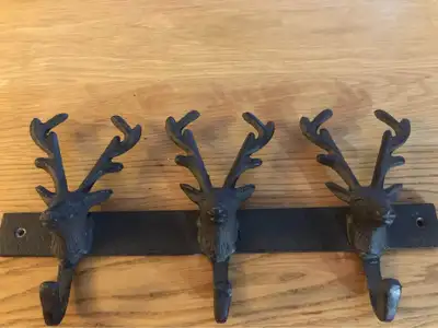 Cast Iron Deer Wall Hook Rack w/ 3 Hooks, View more