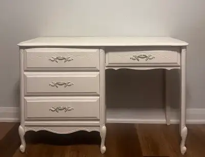 Vintage White French Provincial Desk / Vanity – 4 Drawers, View more