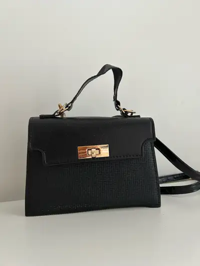 Black Mini Twist Lock Square Bag, View more