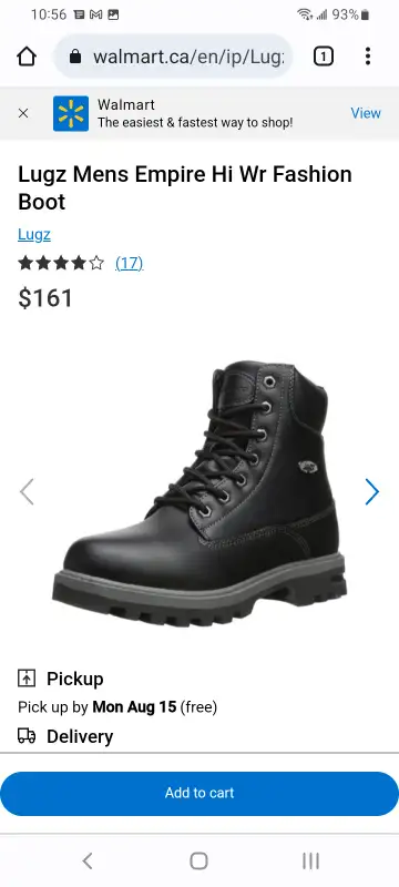 Lugz men's Empire Hi Wr 6inch boots. Black.  Sz7. New in box, View more