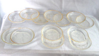 SOUS-VERRES VINTAGE JEANETTE GLASS "HARP" GOLD RUFFLED COASTERS