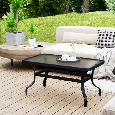  37" Patio Coffee Table with Tempered Glass Top, Outdoor Coffee , View more