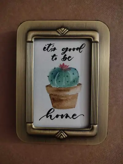 Framed mini cacti painting with calligraphy , View more