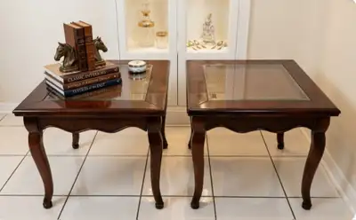Vintage Real Dark Brown Wood Glase End Accent Tables, View more
