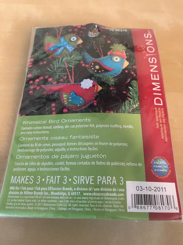 Whimsical Bird Ornaments making kit , brand new never open
