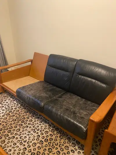 Vintage Set Solid Teak wood Sofa (78”x 32”), Loveseat and Chair Very good condition Removable cushio...