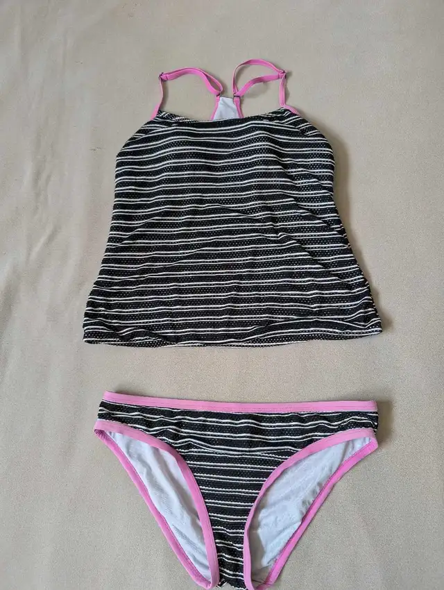 Athletic Works Ladies Size M Pink Black Striped Tankini62863280126337123