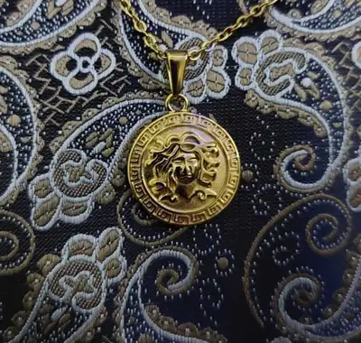 Gold Medusa Necklace Pendant and Chain, View more