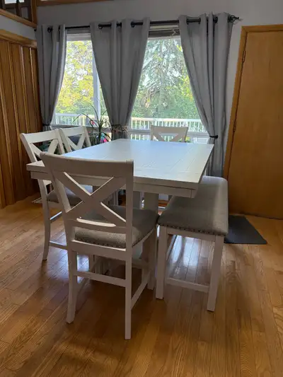 White Dining Table Set with 4 Chairs and Bench, View more