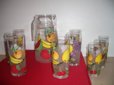 made in France Vintage set Pitcher + 9 glasses, View more