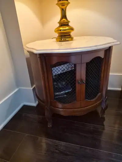 Antique End Table with Solid Marble Top, View more